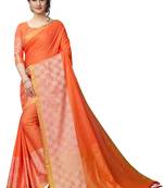 Orange woven linen saree with blouse
