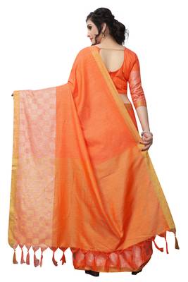 Orange woven linen saree with blouse 3