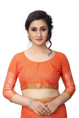 Orange woven linen saree with blouse 4