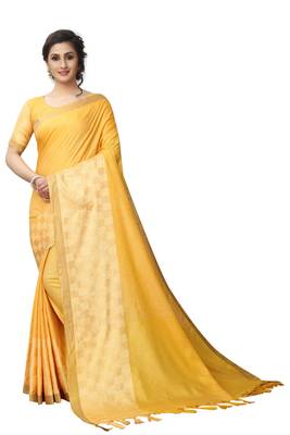 Yellow woven linen saree with blouse 1