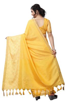 Yellow woven linen saree with blouse 3