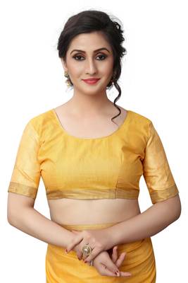 Yellow woven linen saree with blouse 4