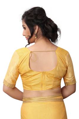 Yellow woven linen saree with blouse 5