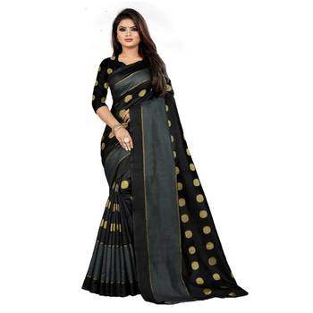 Black woven cotton silk saree with blouse 1