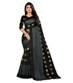 Black woven cotton silk saree with blouse