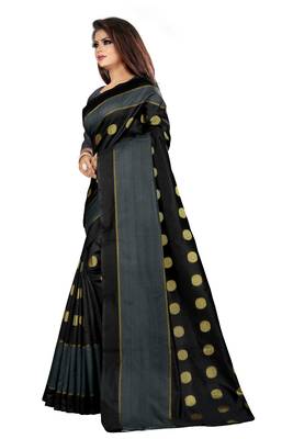 Black woven cotton silk saree with blouse 2