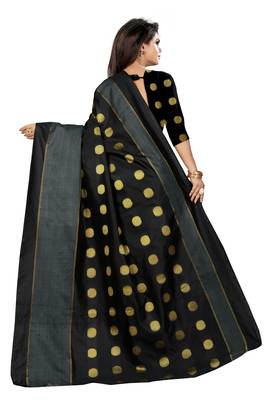 Black woven cotton silk saree with blouse 3