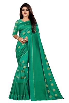 Green woven cotton silk saree with blouse 1