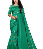 Green woven cotton silk saree with blouse