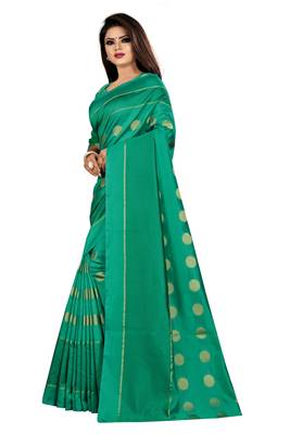 Green woven cotton silk saree with blouse 2