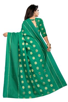 Green woven cotton silk saree with blouse 3