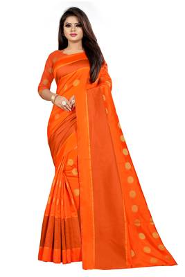 Orange woven cotton silk saree with blouse 1
