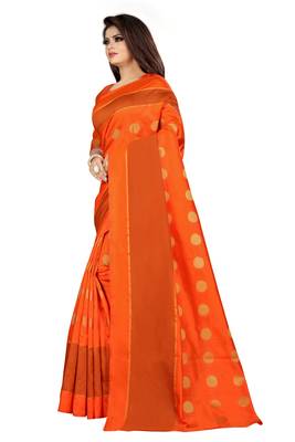 Orange woven cotton silk saree with blouse 2