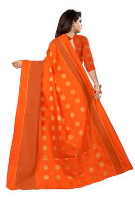 Orange woven cotton silk saree with blouse 3