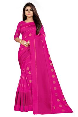 Pink woven cotton silk saree with blouse 1