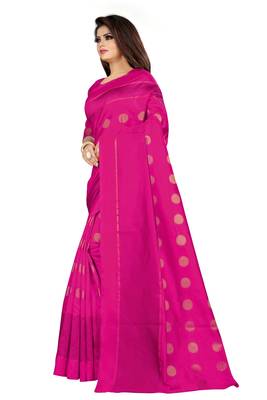 Pink woven cotton silk saree with blouse 2