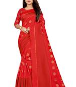 Red woven cotton silk saree with blouse