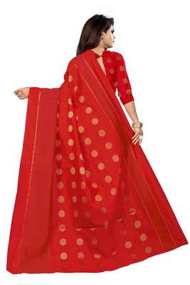 Red woven cotton silk saree with blouse 2