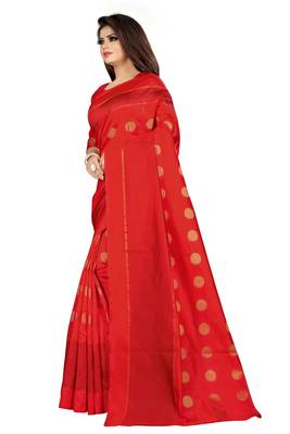 Red woven cotton silk saree with blouse 3