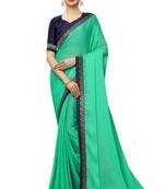 Green plain art silk saree with blouse