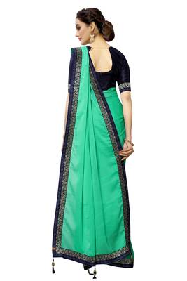 Green plain art silk saree with blouse 3
