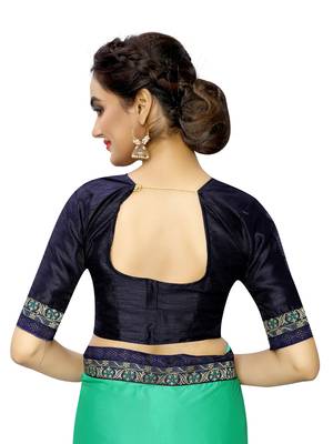Green plain art silk saree with blouse 5