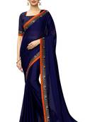 Navy_blue plain art silk saree with blouse