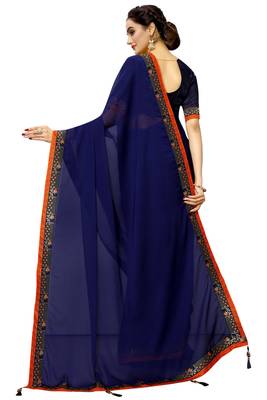 Navy_blue plain art silk saree with blouse 3