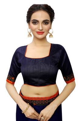 Navy_blue plain art silk saree with blouse 4