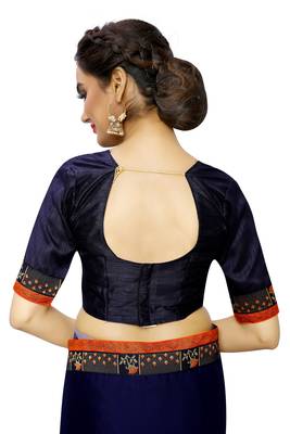 Navy_blue plain art silk saree with blouse 5