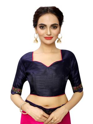 Pink plain art silk saree with blouse 4