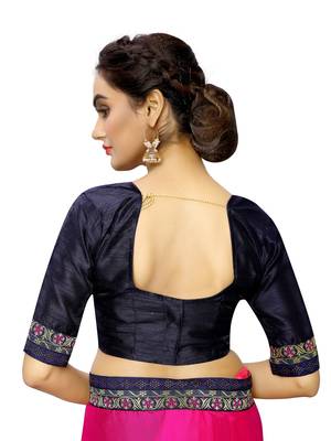 Pink plain art silk saree with blouse 5