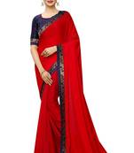 Red plain art silk saree with blouse