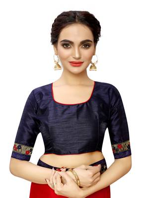 Red plain art silk saree with blouse 4