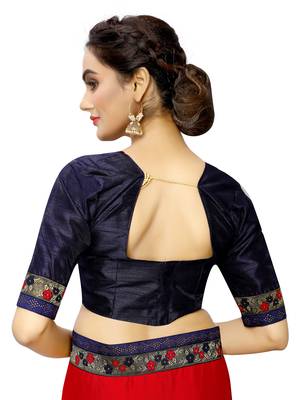 Red plain art silk saree with blouse 5