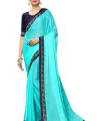 Turquoise plain art silk saree with blouse