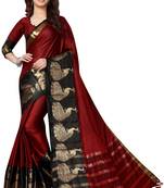 Red woven cotton saree with blouse