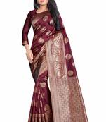 Maroon woven banarasi silk saree with blouse