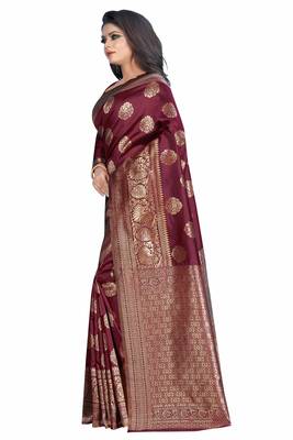 Maroon woven banarasi silk saree with blouse 2