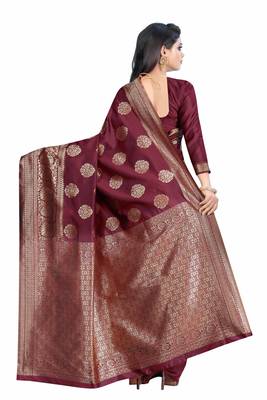 Maroon woven banarasi silk saree with blouse 3