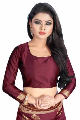 Maroon woven banarasi silk saree with blouse 4