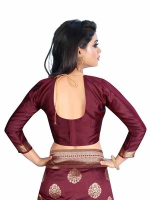 Maroon woven banarasi silk saree with blouse 5