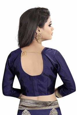 Navy blue woven banarasi silk saree with blouse 5