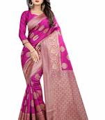 Pink woven banarasi silk saree with blouse