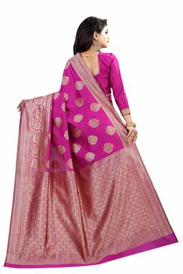 Pink woven banarasi silk saree with blouse 3