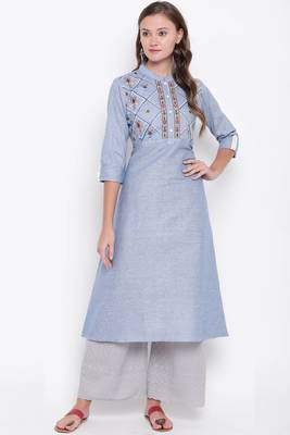 Lavender embroidered cotton cotton-kurtis 1