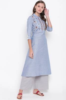 Lavender embroidered cotton cotton-kurtis 5