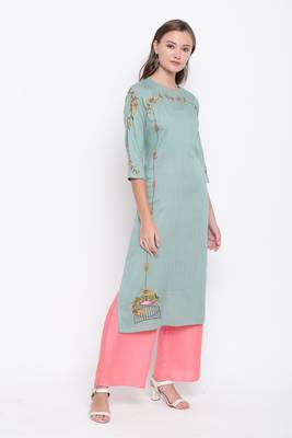Light green embroidered rayon ethnic-kurtis 5