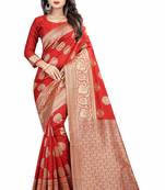 Red woven banarasi silk saree with blouse