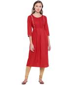 Red embroidered rayon ethnic-kurtis